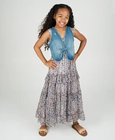 Rare Editions Big Girls 2-Piece Floral Maxi With Denim Vest and Dress Set