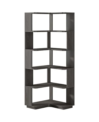 Tribesigns 6-Tier Corner Bookshelf, 64.9 Inch Tall Bookcase with Anti-Drop Panel, Industrial Freestanding Shelf Display Rack Storage Organizer