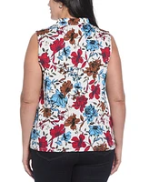 Rafaella Plus Bouquet Print V-Neck Polo T-Shirt