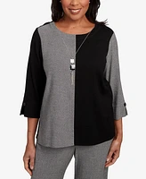 Alfred Dunner Women's Santa Barbara Center Sliced Top with Necklace
