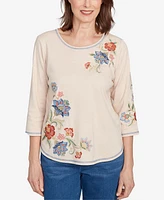Alfred Dunner Women's El Paso Asymmetrical Floral Embroidered Top
