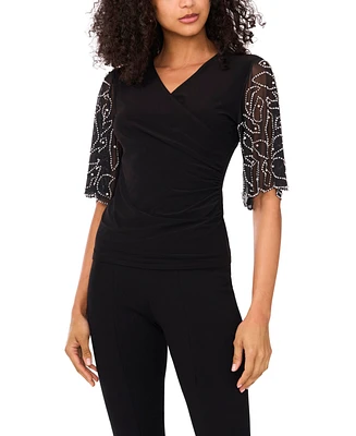 Msk Women's V-Neck Short-Sleeve Top