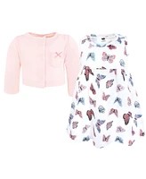 Hudson Baby Toddler Girls Cotton Dress and Cardigan Set, Sweet Butterflies