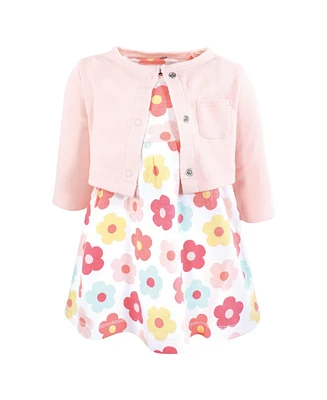 Hudson Baby Girls Cotton Dress and Cardigan Set, Cheerful Flower
