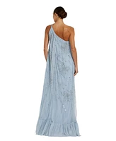 Mac Duggal Women's Bow Embellished Mesh One Shoulder High Low Gown