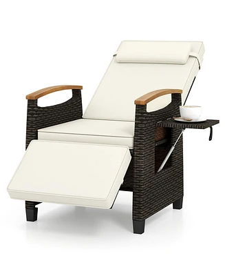 Gymax Patio Rattan Lounge Chair Pe Wicker Recliner Chair w/ Adjustable Backrest & Footrest