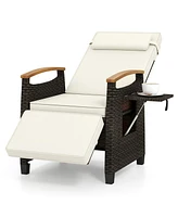 Gymax Patio Rattan Lounge Chair Pe Wicker Recliner Chair w/ Adjustable Backrest & Footrest