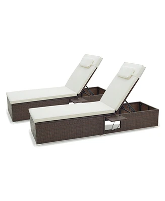 Gymax Chaise Lounge Set of 2 w/ 6-level Backrest Comfy Seat Cushion & Headrest Patio