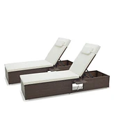 Gymax Chaise Lounge Set of 2 w/ 6-level Backrest Comfy Seat Cushion & Headrest Patio
