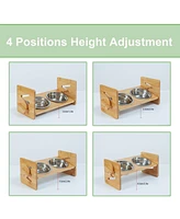 Bingopaw Adjustable Cat Bowl Set,Stainless Steel Bowls w/Bamboo Stand, 4 Height & Angle Positions for Cats/Kittens/Small Pets