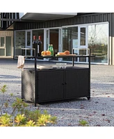 Mondawe Rattan Bar Cart with Glass Top & Wheels, Black