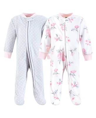 Hudson Baby Girls Fleece Sleep and Play, Basic Pink Floral