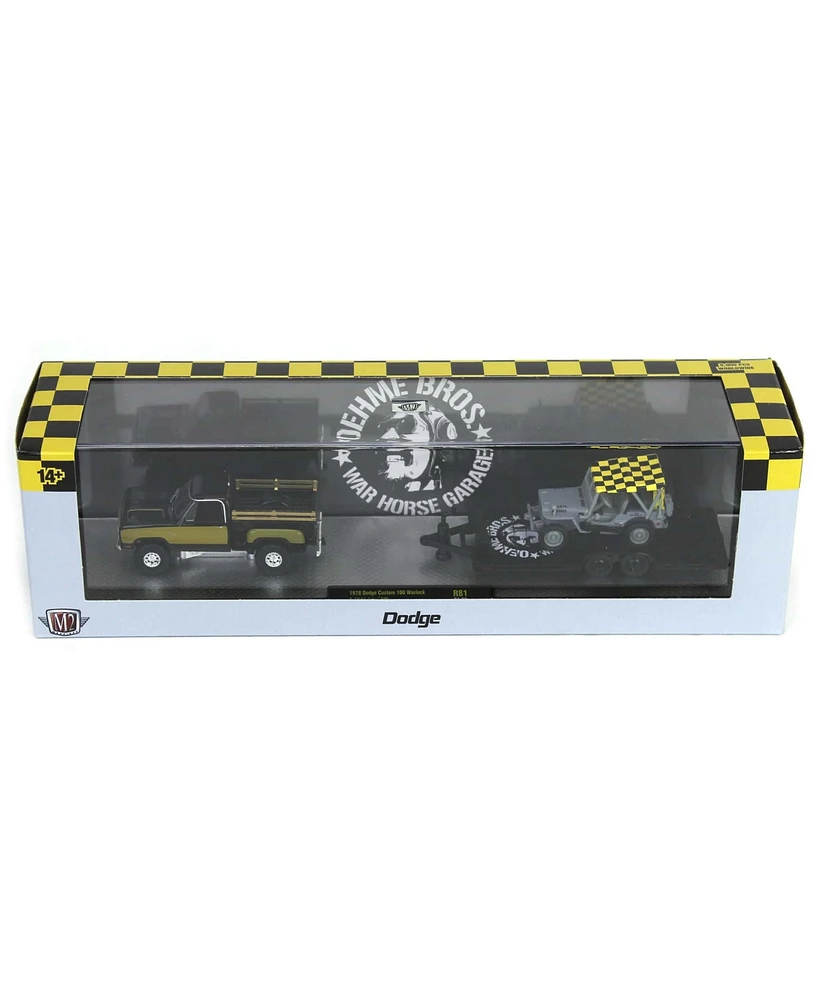 1/64 M2 1978 Dodge 100 Warlock 1944 Jeep Mb & Trailer Oehme Bros War Garage
