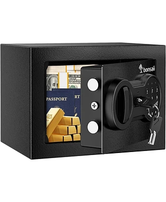 Bonsaii Safe Box with Electronic Keypad, Steel Security Lock Box with Key, 0.23 Cubic Feet, 9.06" W x 6.69" D x 6.69" H, Small Hidden S