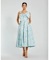 Mac Duggal Women's Sleeveless Large Bow Detail Floral Brocade Dress