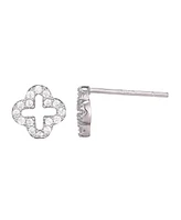 Adornia Fine .925 Sterling Silver Mini Clover Cz Outline Studs