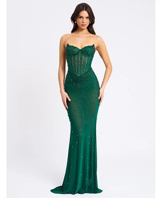 Miss Circle Women's Fatima Green Crystal Sleeveless Corset Mermaid Maxi Dress