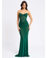 Miss Circle Women's Fatima Green Crystal Sleeveless Corset Mermaid Maxi Dress