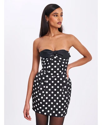Miss Circle Women's Tahira Black Polka Strapless Mini Dress with Bow