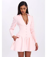 Miss Circle Women's Xabrina Macaron Pink Long Sleeve Shirt Mini Dress