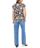Vince Camuto Women's Floral-Print Split-Neck Cap-Sleeve Top