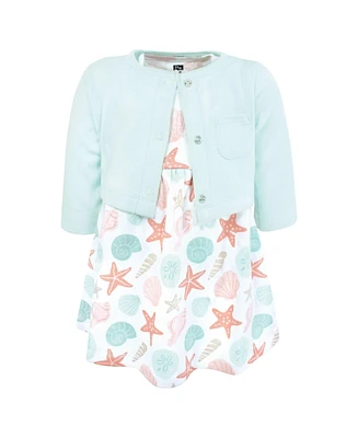 Hudson Baby Girls Cotton Dress and Cardigan Set, By The Sea