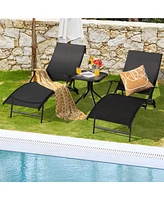 Gymax Set of 2 Foldable Patio Chaise Lounge w/ 5-level Backrest Outdoor Recliner Chair
