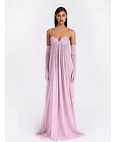 Miss Circle Women's Wallie Pink Rhinestone Embellished Mesh Backless Gown