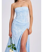 Miss Circle Women's Xatia Baby Blue Jacquard Textured High Slit Maxi Dress