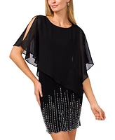 Msk Petite Embellished Cape-Overlay Shift Dress
