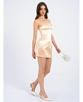 Miss Circle Women's Paisley Pearl Trim Gold Sleeveless Mini Dress