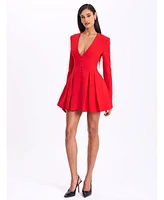Miss Circle Women's Ubah Red Blazer Pleated Button-up Long Sleeve Mini Dress