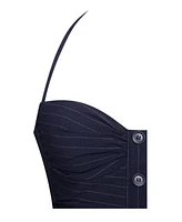 Miss Circle Women's Melody Navy Blue Pinstripe Halter Drop Waist Mini Dress