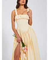 Miss Circle Women's Noreen Egg White Satin Drop Waist Maxi Sundress