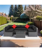 5 Piece Outdoor Sectional Sofa Set with Cushions and Pillows