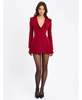 Miss Circle Women's Delia Burgundy Blazer Dress with Pleated Detail