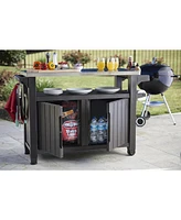 Keter Unity Xl Outdoor Kitchen Rolling Bar Cart with Storage Cabinet, Brown