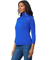 Melissa Paige Petite Mock Neck Asymmetric-Zip Sweater