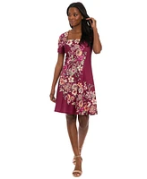 London Times Petite Short-Sleeve Floral A-Line Dress