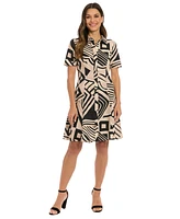 London Times Petite Collared Short-Sleeve A-Line Dress