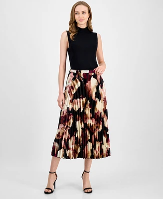 Anne Klein Women's Printed Pleated Pull-On Midi Skirt