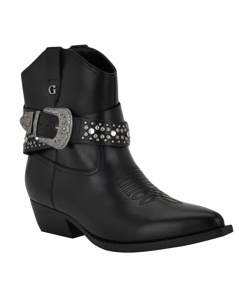 Guess Women's Lansly Embellished Buckle Western Booties