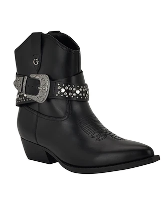 Guess Women's Lansly Embellished Buckle Western Booties