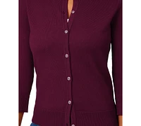 Melissa Paige Petite Crewneck 3/4-Sleeve Cardigan Sweater