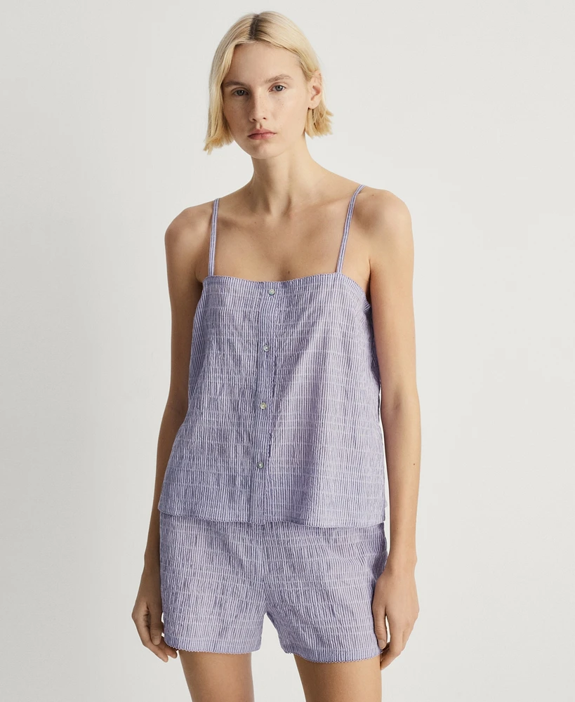 Mango Women's 2-Piece Seersucker Stripe Cotton Pajama Set