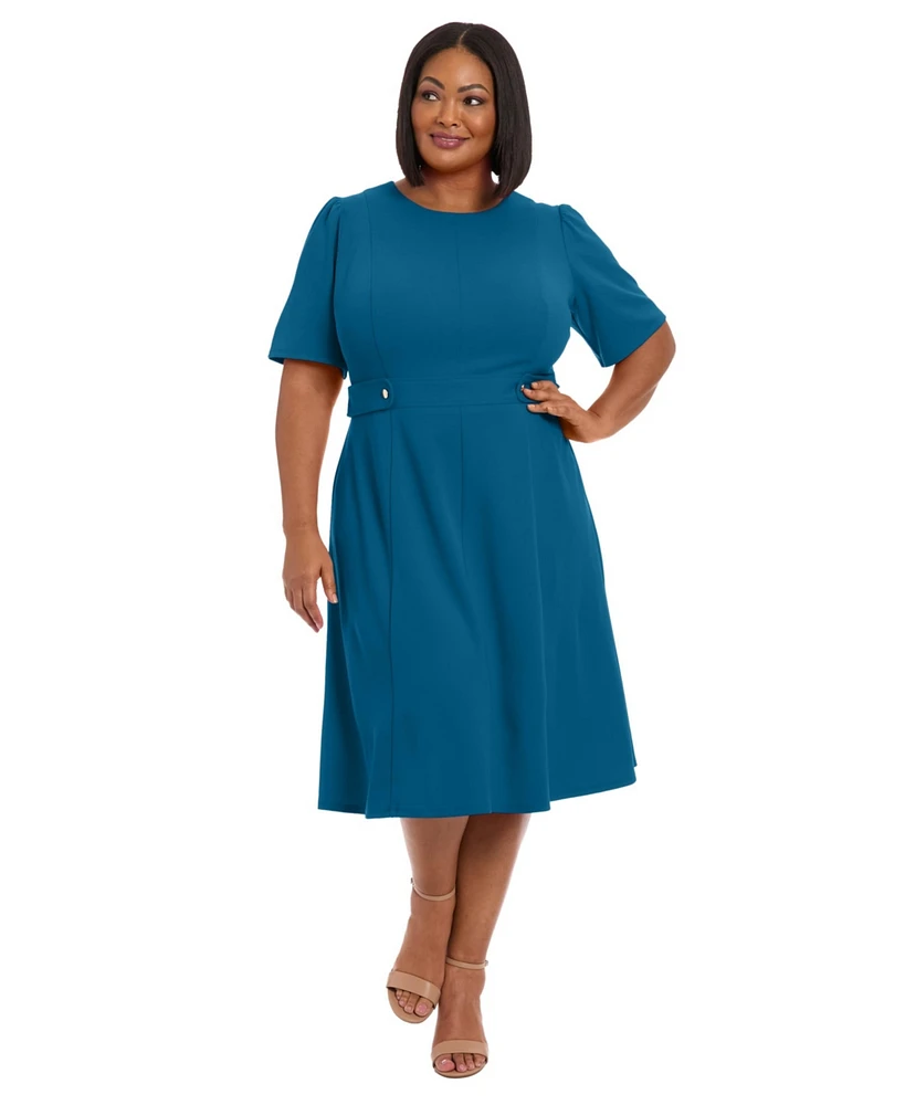London Times Plus Fit & Flare Scuba Crepe Midi Dress