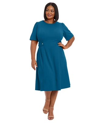 London Times Plus Fit & Flare Scuba Crepe Midi Dress