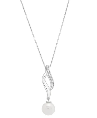 Cultured Freshwater Pearl (8mm) & Diamond Accent Swirl 18" Pendant Necklace in Sterling Silver