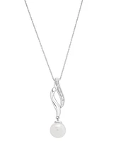 Cultured Freshwater Pearl (8mm) & Diamond Accent Swirl 18" Pendant Necklace in Sterling Silver