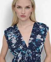 Dkny Women's Printed V-Neck Empire-Waist Tiered Midi Dress